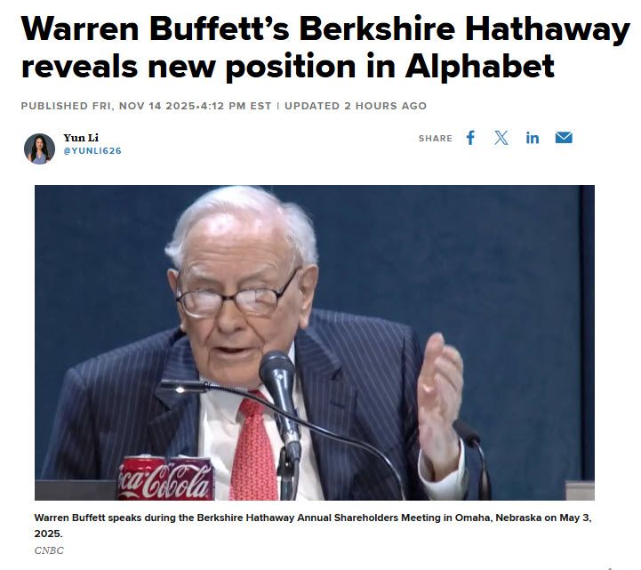 [버크셔 2025년 3분기 13F 분석] 구글, 단번에 버크셔 10대 종목 진입