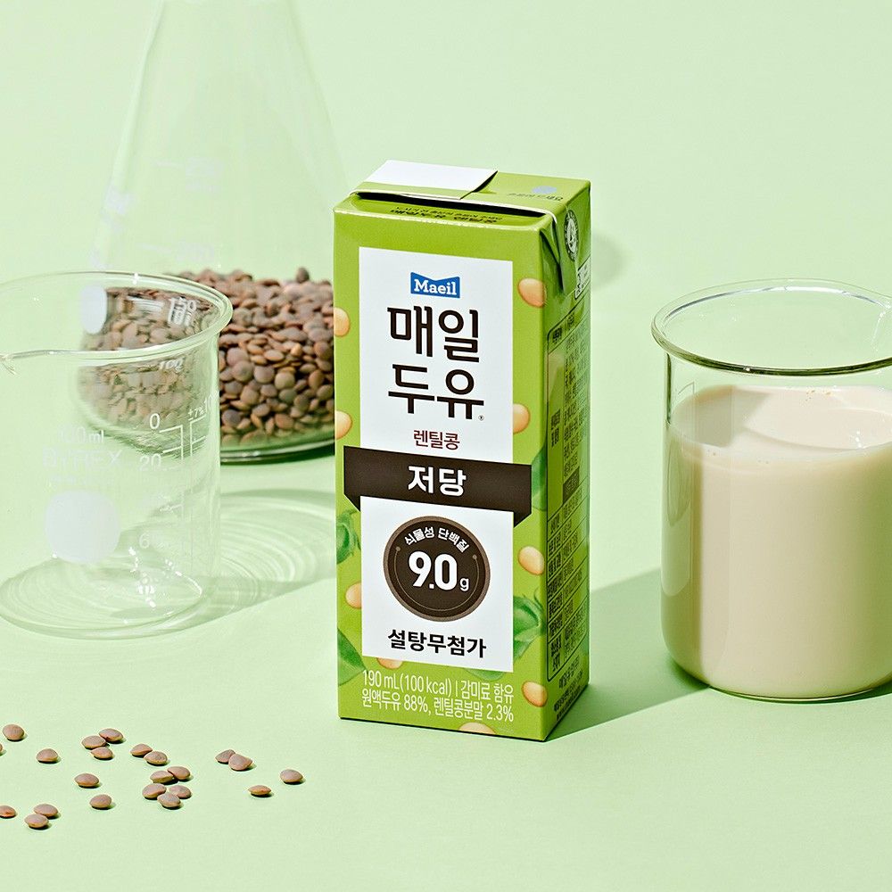 매일두유 렌틸콩 저당두유 190ml, 식물성 단백질 9g과 저당 설계