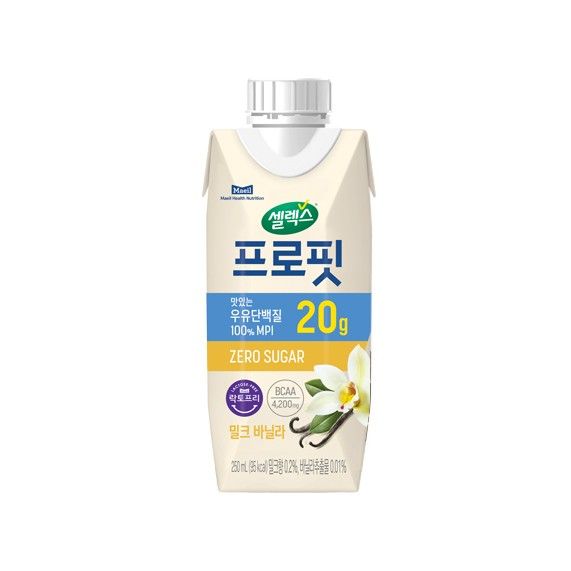 셀렉스 프로핏 완전단백질 음료 밀크 바닐라, 단백질 20g을 담은 바닐라 드링크
