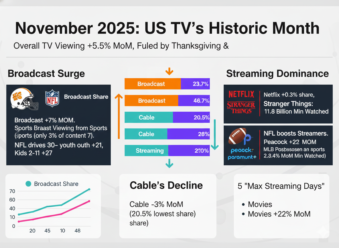 추수감사절과 NFL이 만든 기록의 달
11월 미국 TV 시장, 방송과 스트리밍이 동시에 웃었다