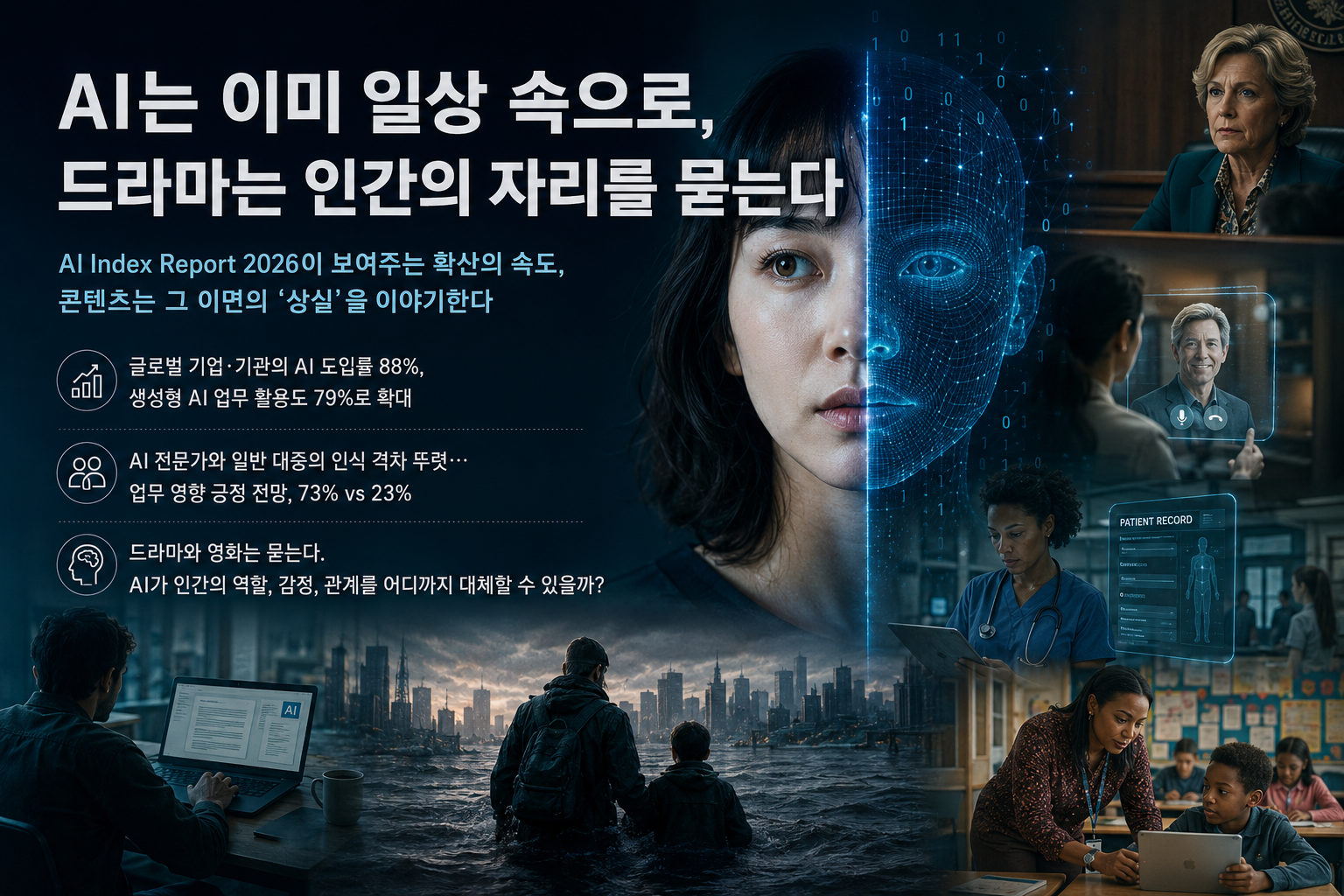 AI 도입률 88% 시대, 산업은 AI를 성장으로 보고, 콘텐츠는 인간성의 위기로 본다