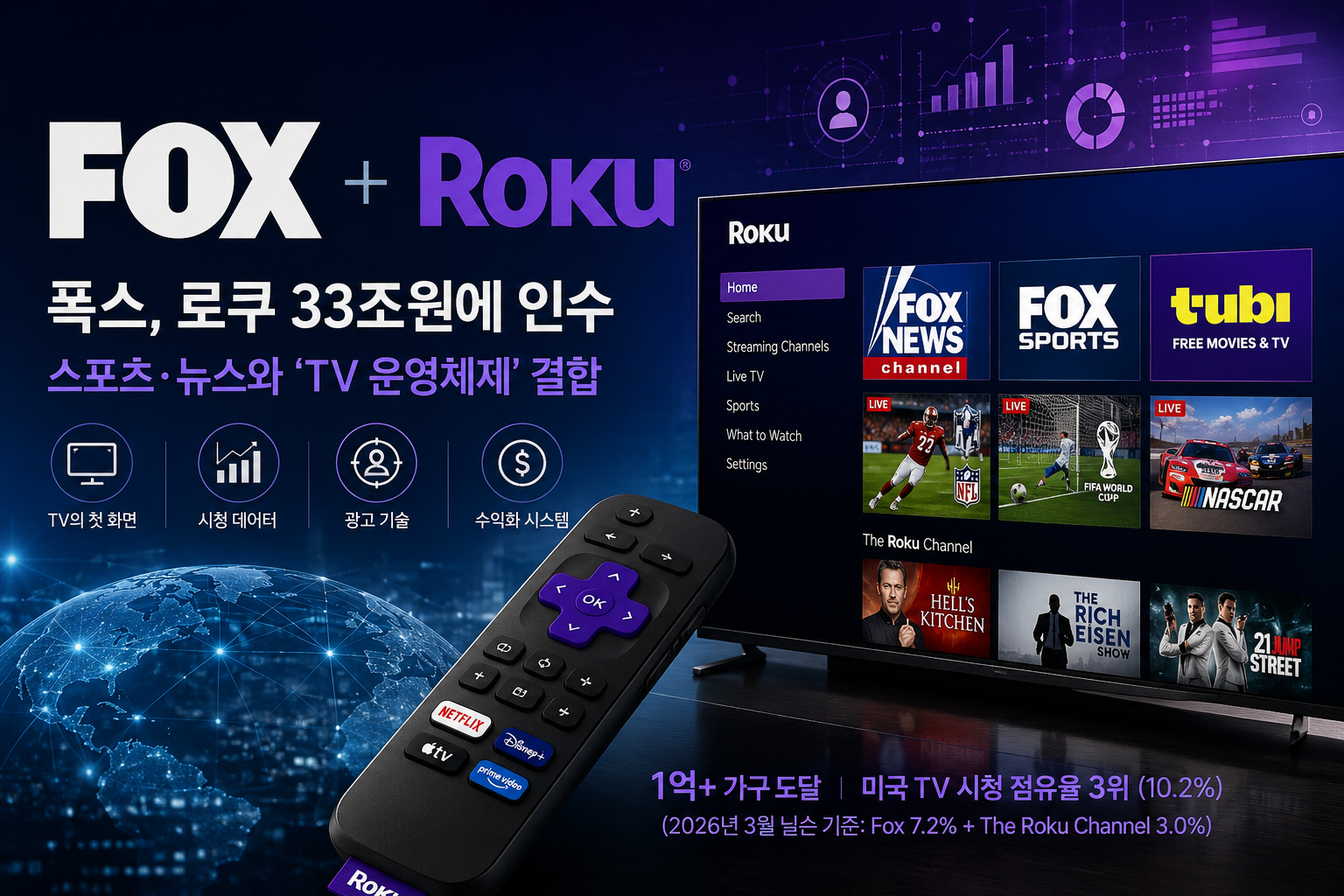 폭스, 로쿠(Roku) 33조원에 인수…스포츠·뉴스와 ‘TV 운영체제’ 결합