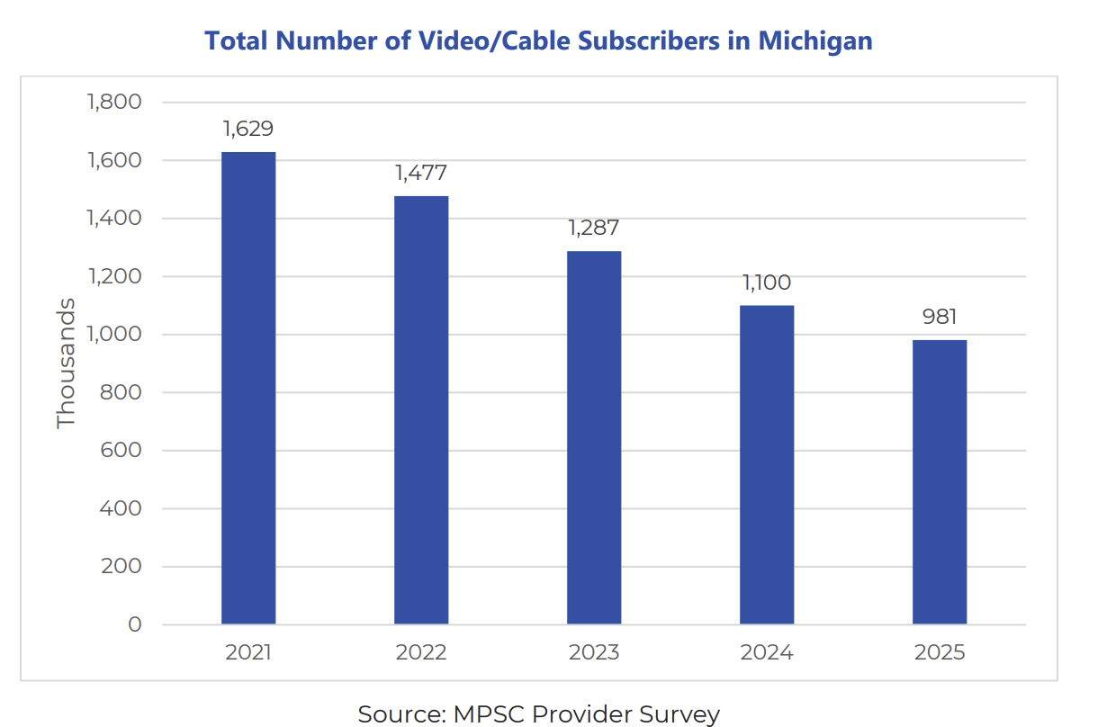Total Number of Video/Cable Subscribers in Michigan