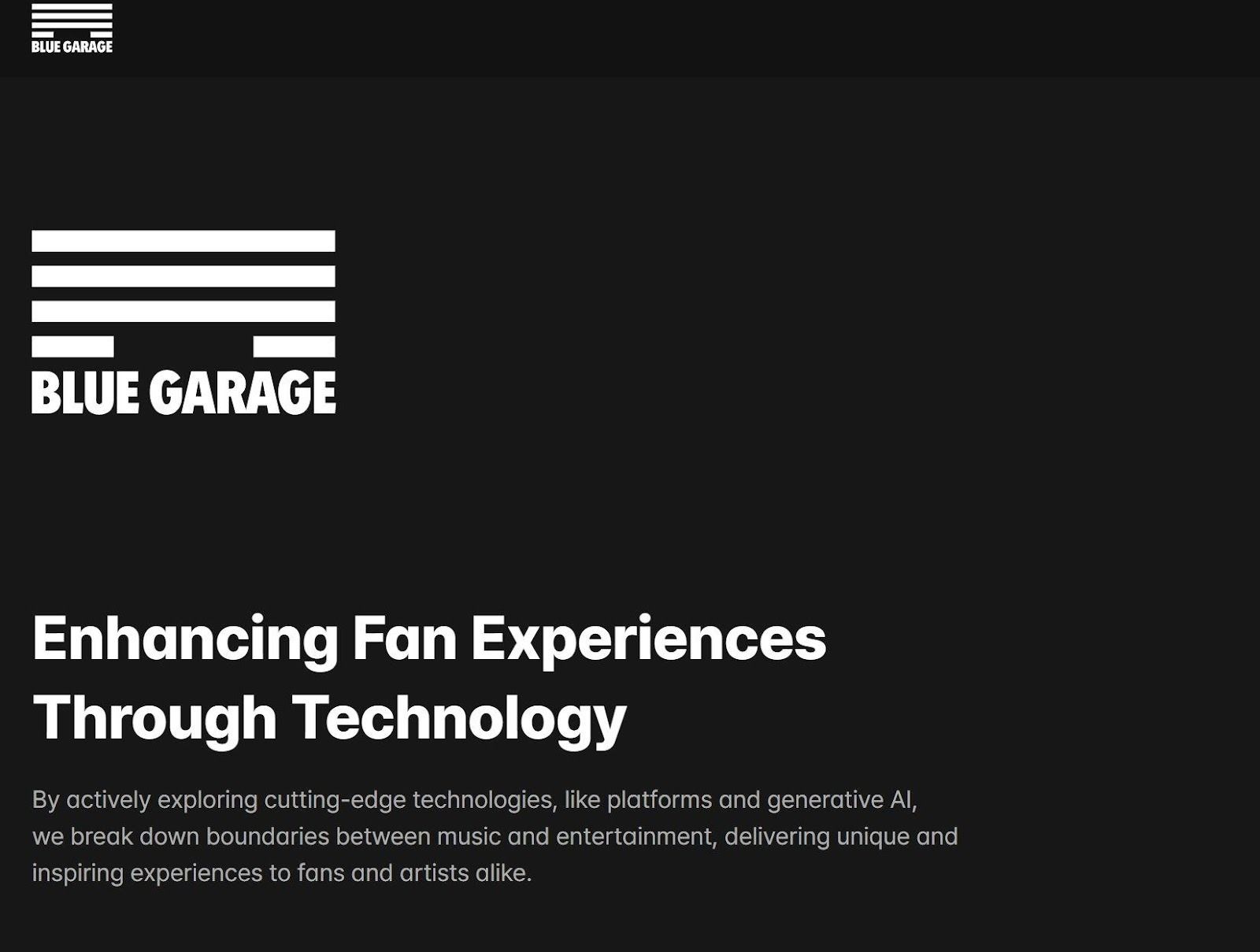 Blue Garage (JYP Entertainment's tech subsidiary) — 'Enhancing Fan Experiences Through Technology'