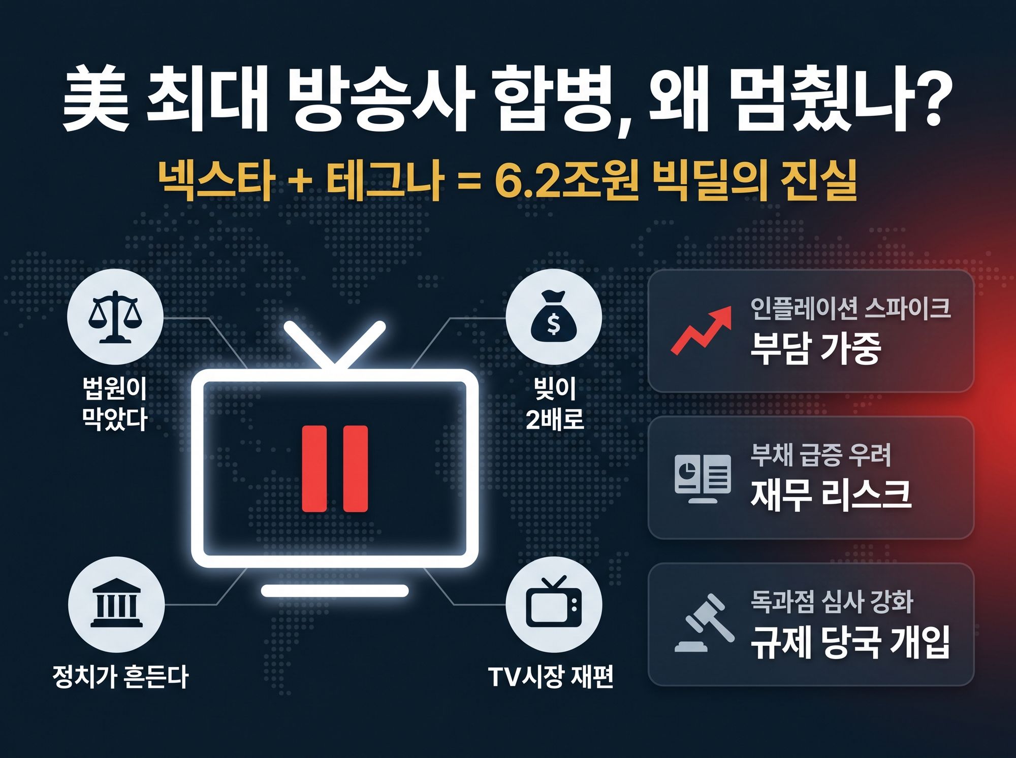 美 방송 ‘거대화 명제’의 시험대 — 넥스타-테그나 합병이 드러낸 4중 균열美 방송 ‘거대화 명제’의 시험대