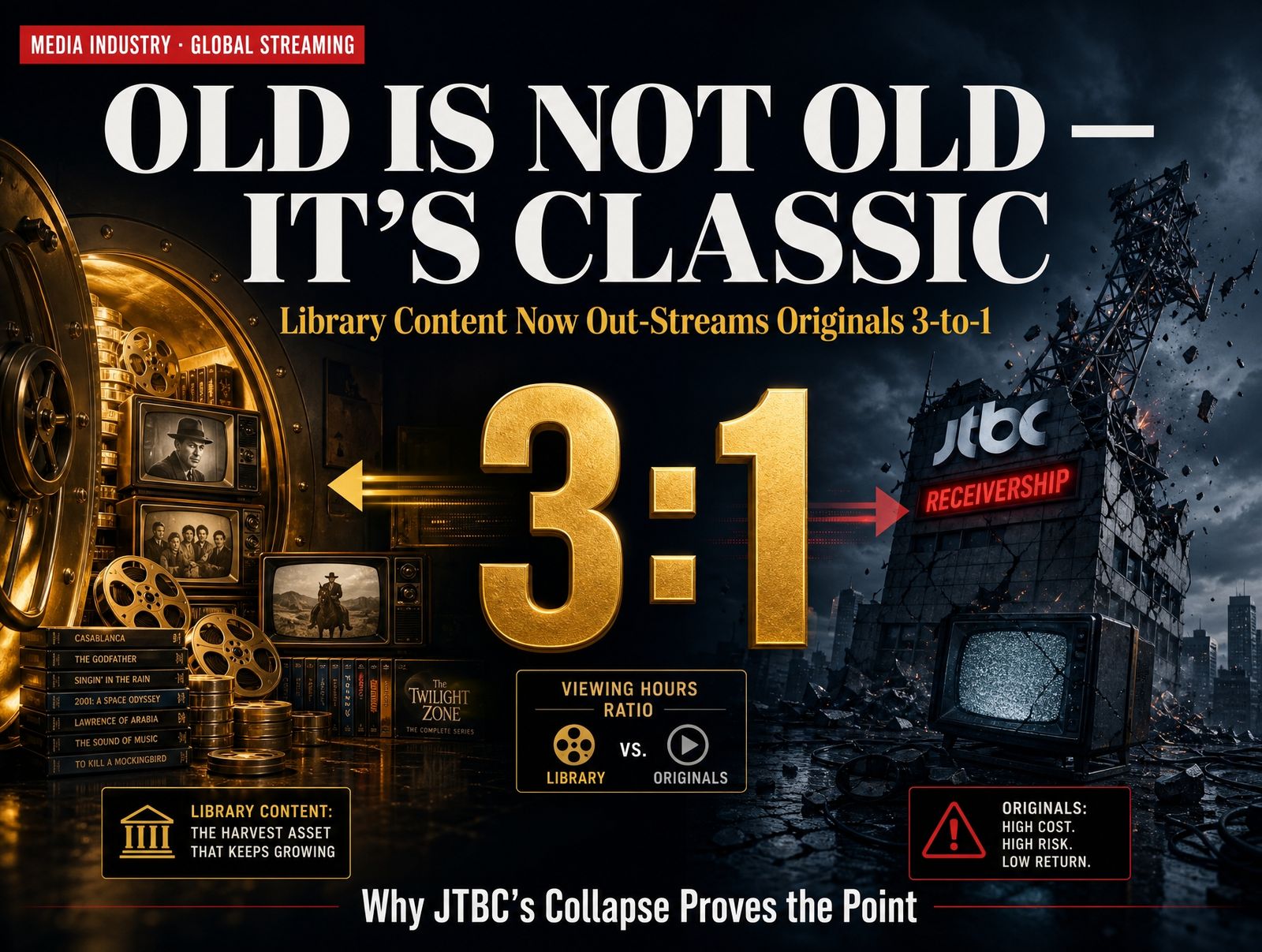 Old Is Not Old — It's Classic: Library Content Now Out-Streams Originals 3-to-1, and Why JTBC's Collapse Proves the Point