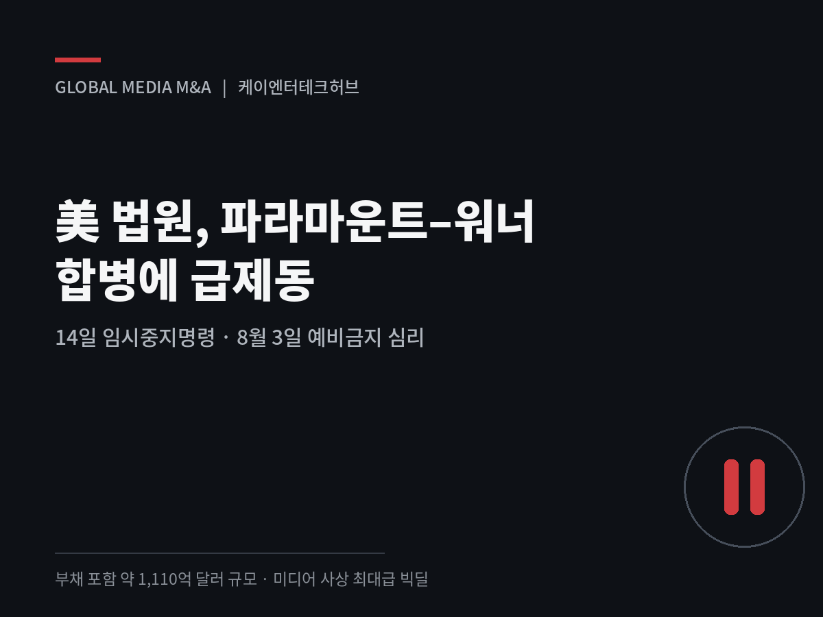 美 법원, 파라마운트-워너 합병 급제동…14일 임시중지명령