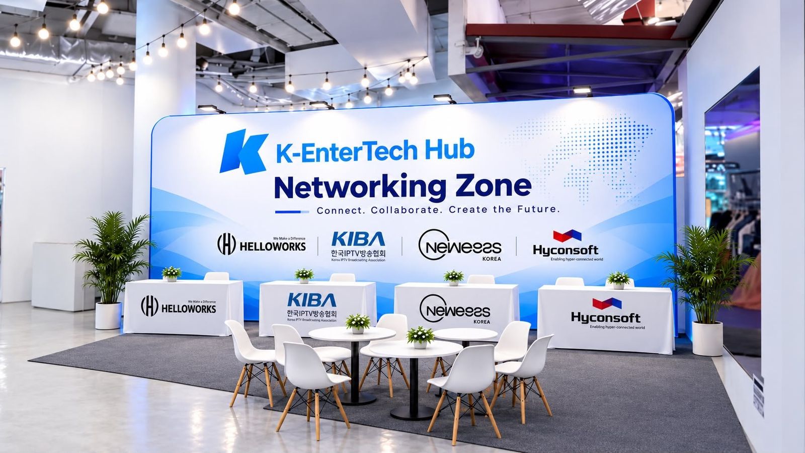 Rendering of the K-Content Village Networking Zone at AICON 2026. Image: K-EnterTech Hub