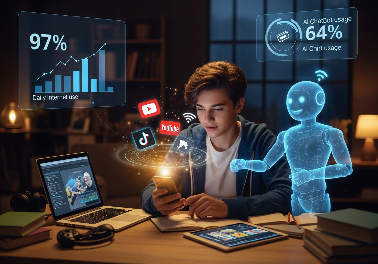 미국 10대 5명 중 1명 “틱톡·유튜브 거의 항상 접속”… 챗봇도 일상화