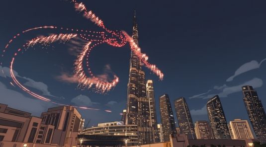 두바이 새해 밤, 드론이 도시를 장악하다… 부르즈 칼리파를 무대로 한 스카이매직의 퍼포먼스