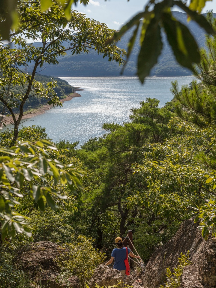 Rock cliff along the Unmun Lakeside Eco Trail in Cheongdo
