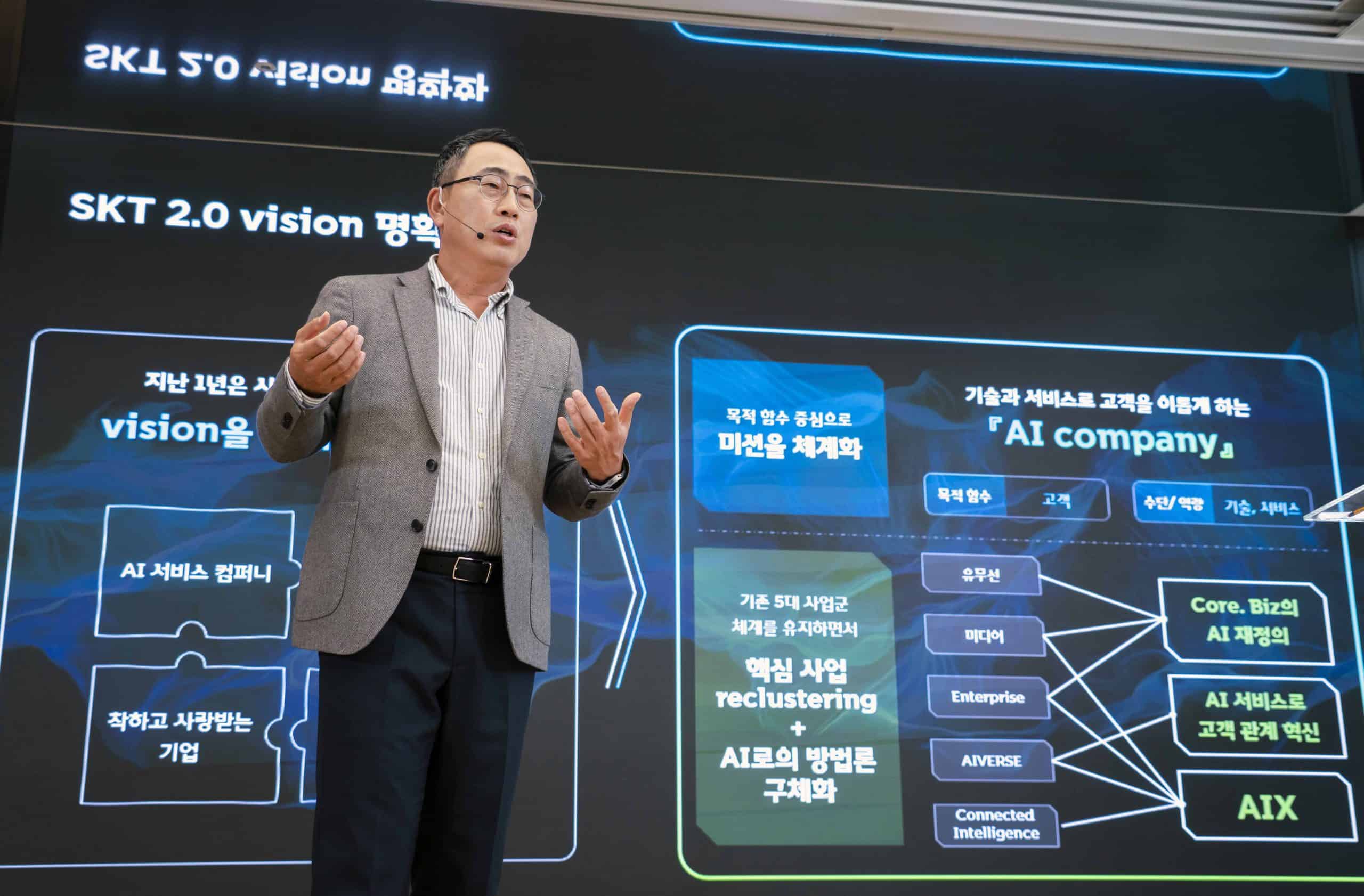 유영상 SKT CEO, “AI 회사로 도약”ㆍㆍㆍ핵심 사업 AI로 재정의ㆍAI서비스로 고객 관계 혁신ㆍAIX 등 3대 전략 소개