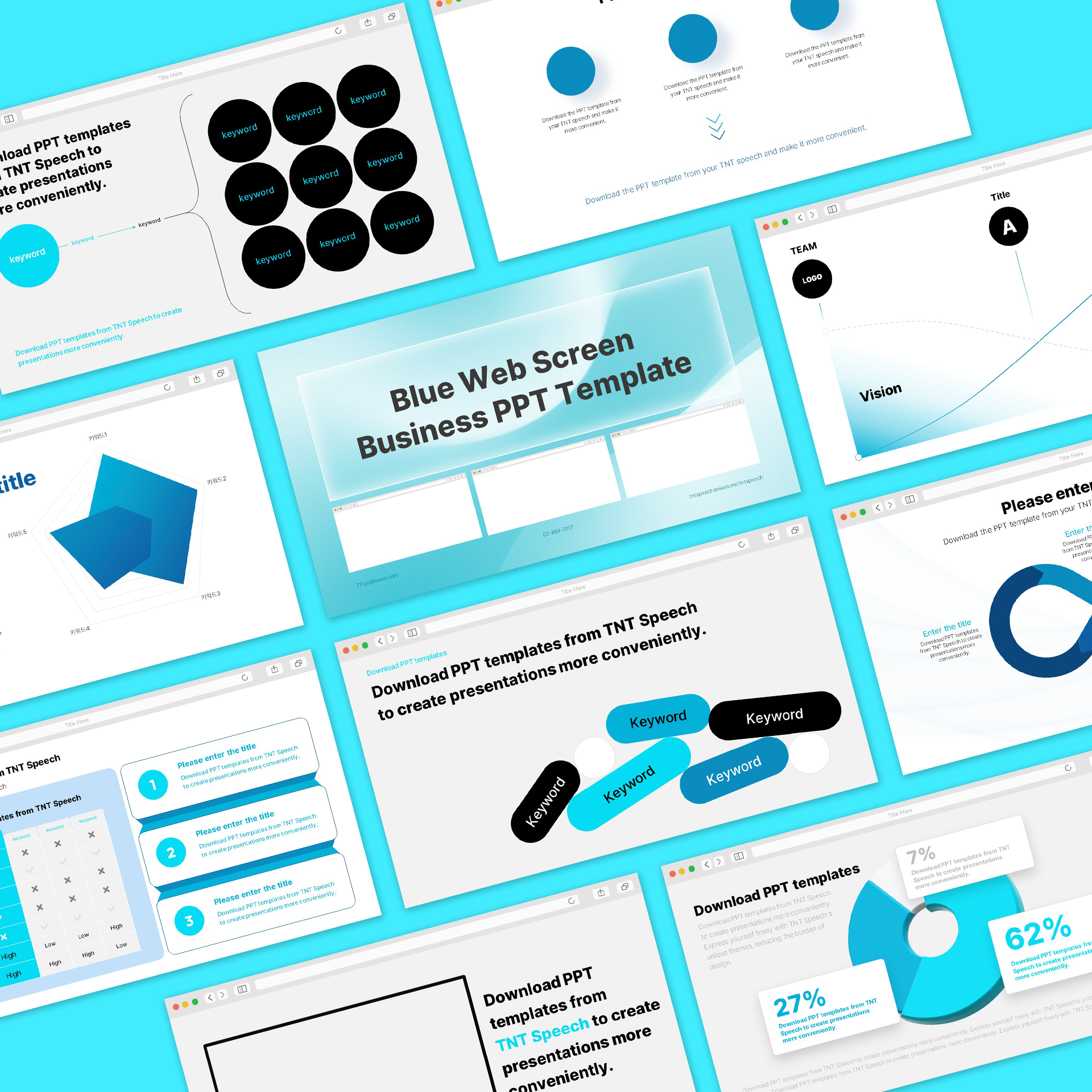 블루 웹 화면 비즈니스 PPT 템플릿 (B209)